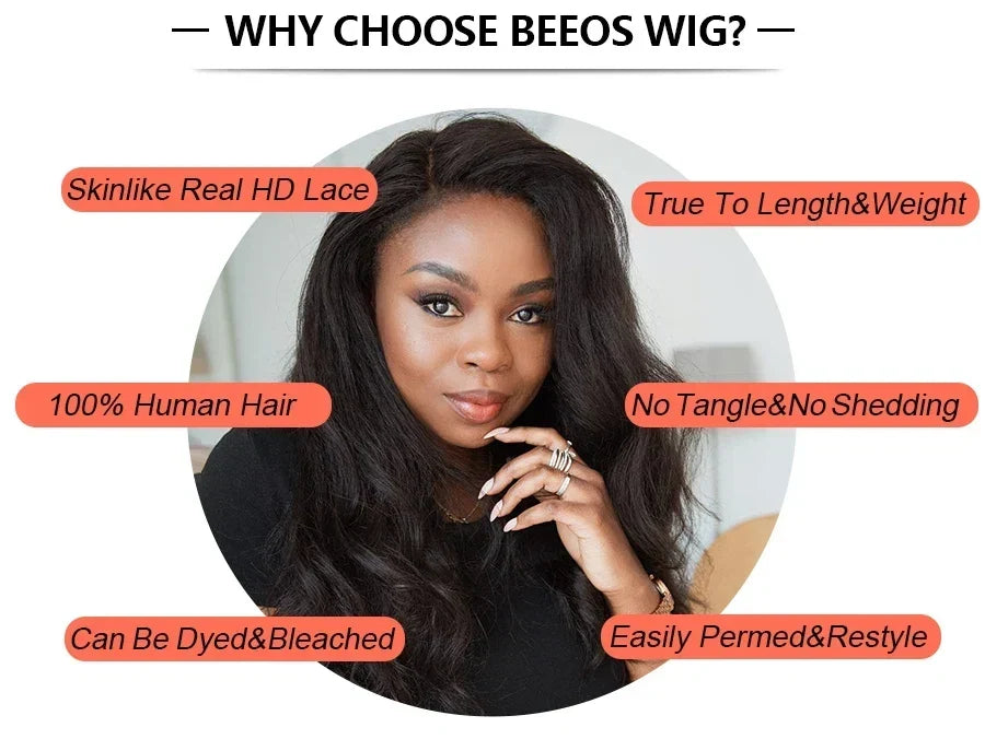 BEEOS 34in Real HD Full Lace Wig Silky Straight Braided Wigs Natural Pre plucked Lace Frontal Human Hair Wigs For Women Skinlike