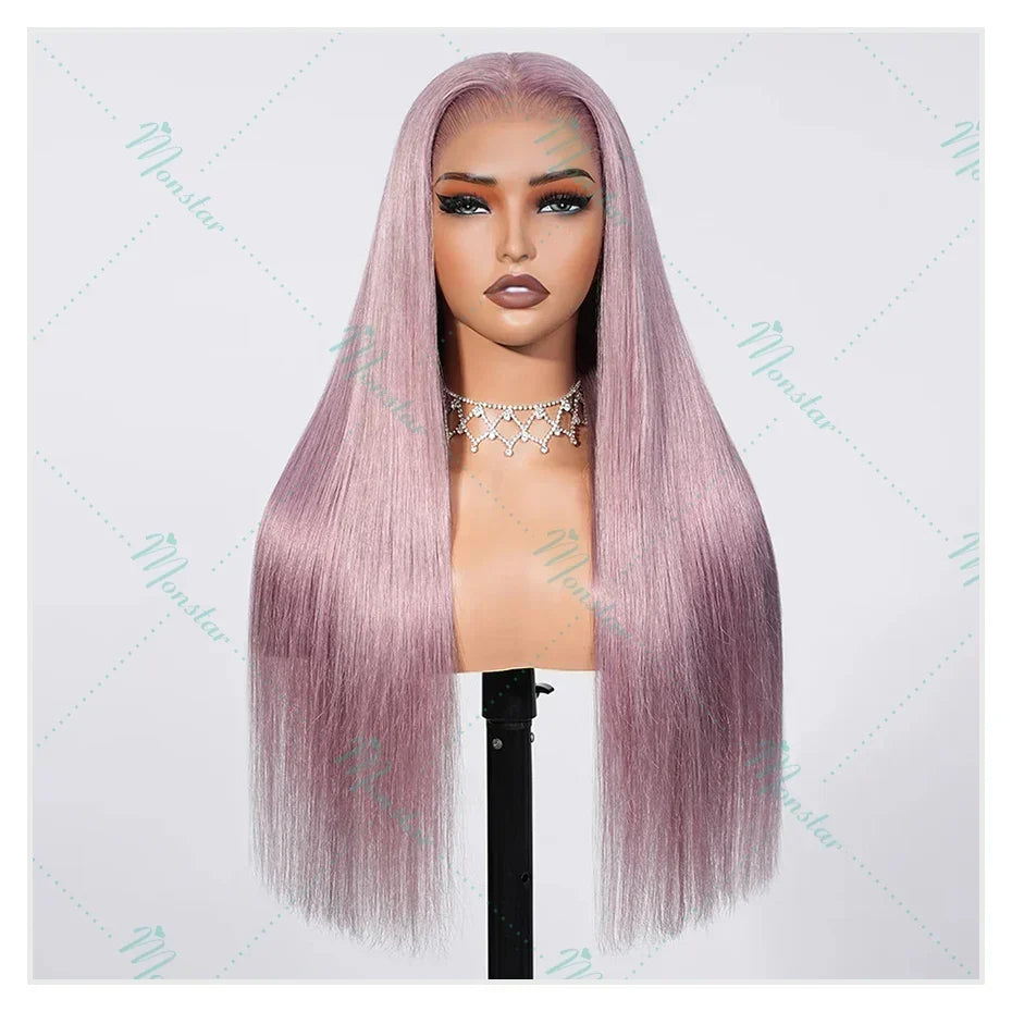 Monstar 13x6 Ash Purple HD Lace Frontal Wig Human Hair Pre Plucked Vietnamese Raw Straight Rose Gold Hair Colored Wigs For Women