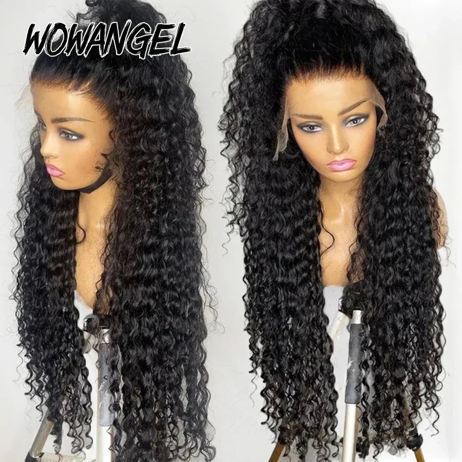 Wow Angel Water Wave HD Full Lace Frontal Wigs 36 inches 250% Human Hair Wigs Brazilian Hair Pre Plucked Glueless Wigs For Women