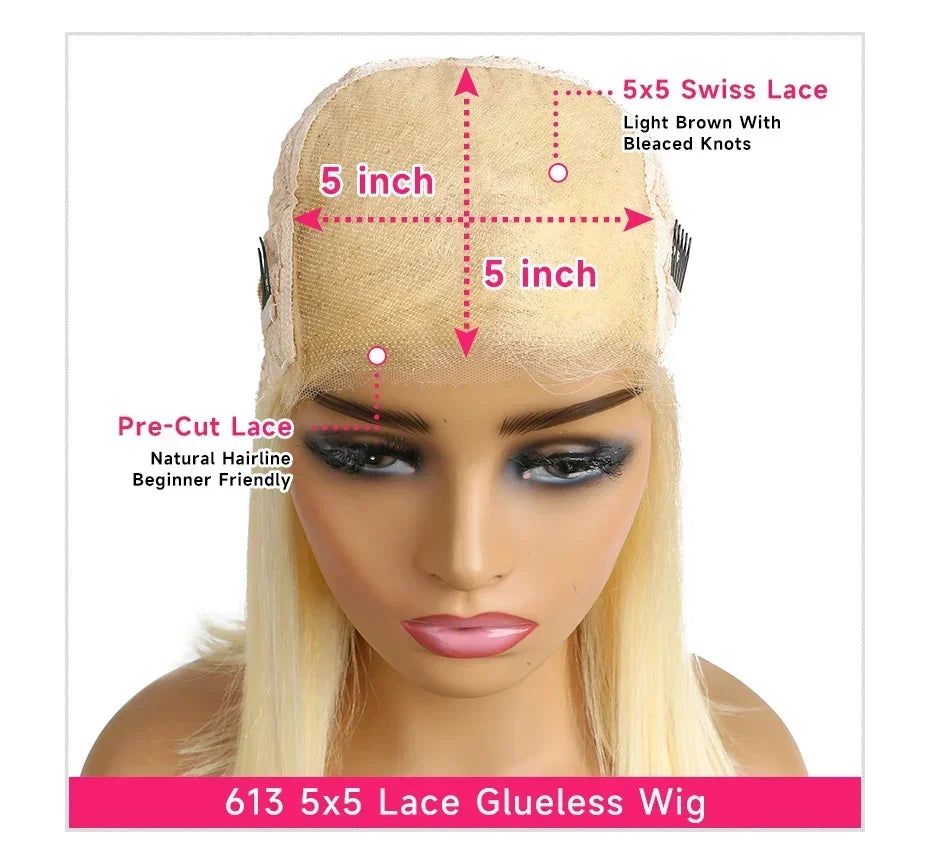 Blonde Preplucked Wigs 613 5x5 Transparent Lace Closure Wig Bone Straight Brazilian Remy Human Hair Lace Wigs For Black Women