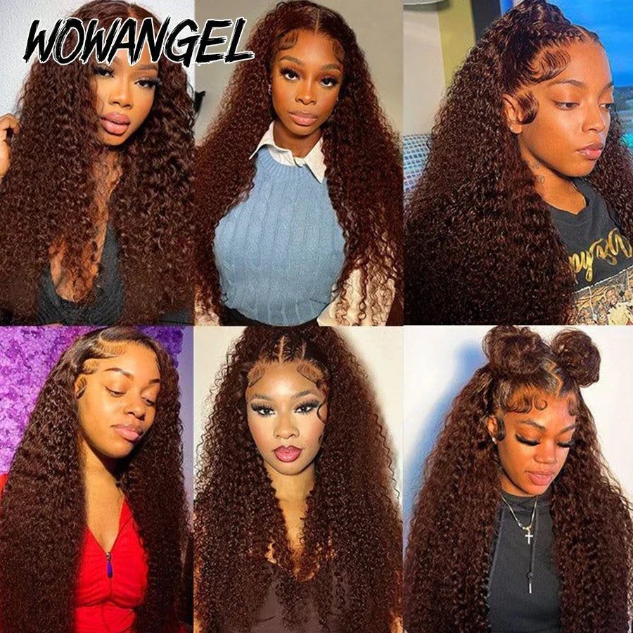 250% Chocolate Brown 13x6 HD Lace Front Human Hair Wigs 13x4 Full Frontal Water Wave Wig PrePlucked Undetectable Lace Curly Hair