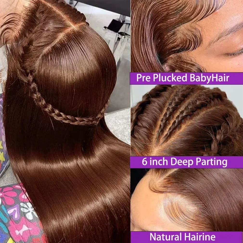 13X6 Chocolate Brown Lace Front Wigs 13X4 Bone Straight Human Hair 30 32 Inch Lace Frontal Colored Wig 100% Brazilian For Women