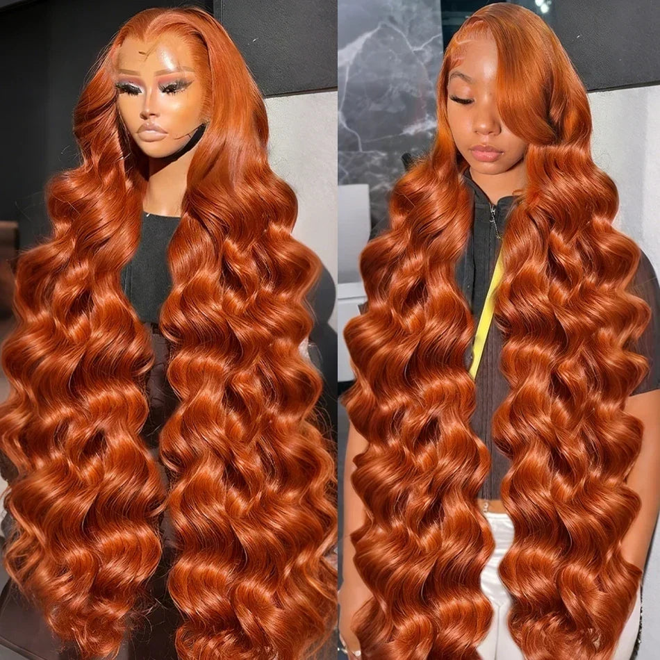 Ginger Human Hair Wigs Body Wave Frontal Wig 13X6 Human Hair 30 Inch Colored Lace Front Wig Brazilian Hair 250 Density For Women