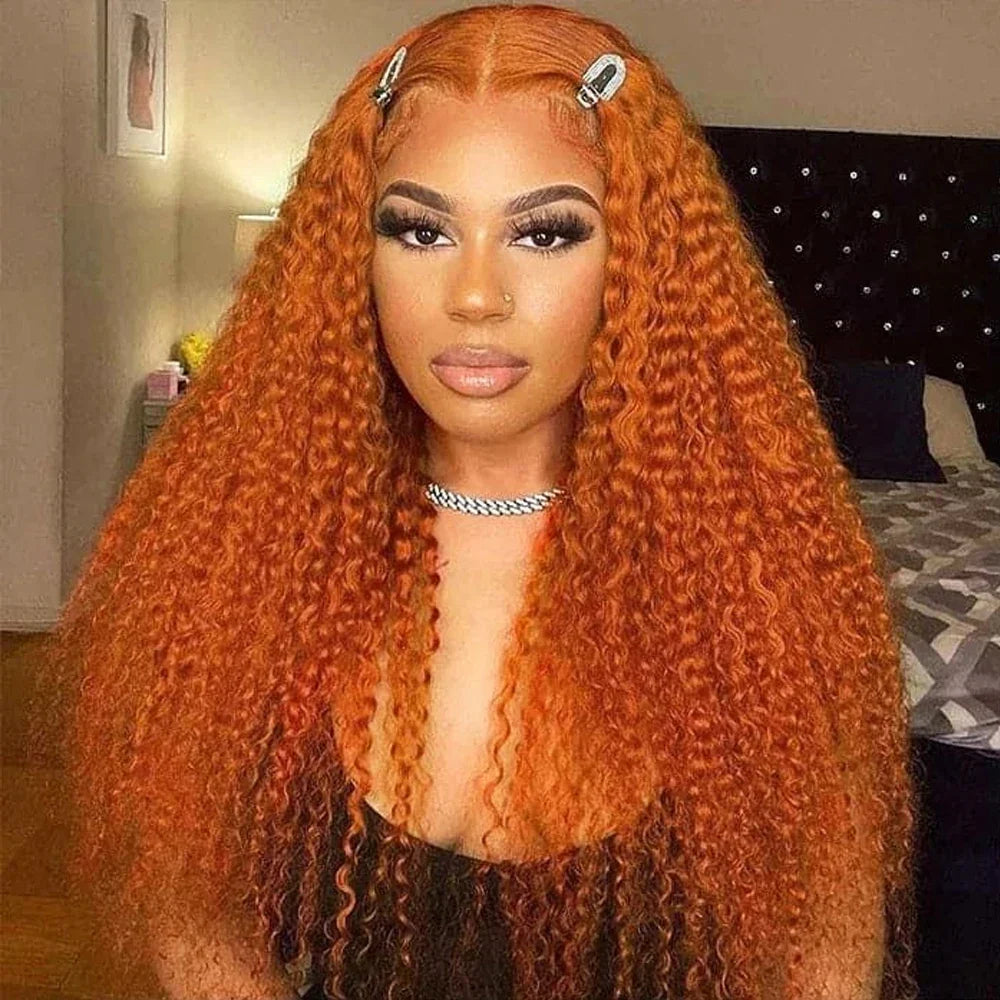30 Inch Ginger Orange Water Wave 13x4 HD Lace Frontal Wig Human Hair Deep Wave 350 Colored HD Brazilian Lace Front Wig For Women