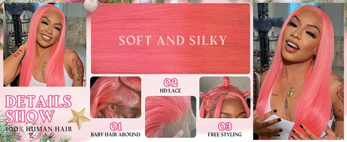 250% Density Light Pink Bone Straight Pink Human Hair Wig 30 Inch 13x6 HD Transparent Lace Frontal Wigs Real Human Hair