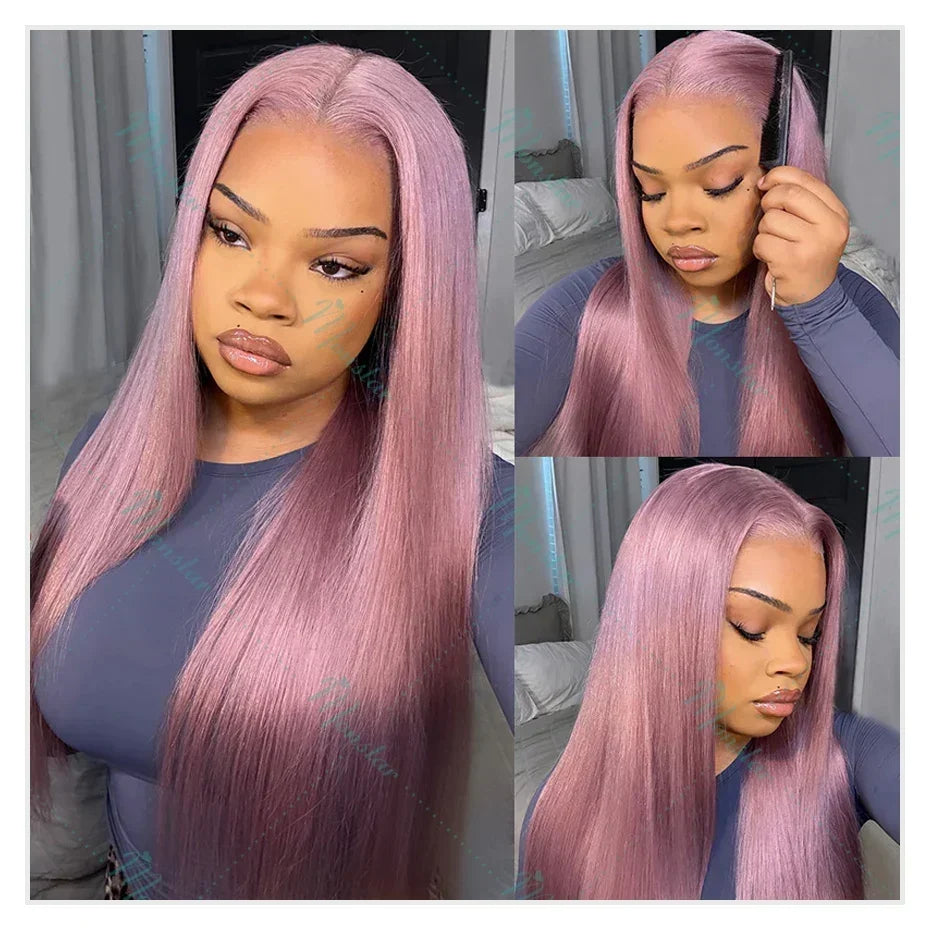 Monstar 13x6 Ash Purple HD Lace Frontal Wig Human Hair Pre Plucked Vietnamese Raw Straight Rose Gold Hair Colored Wigs For Women