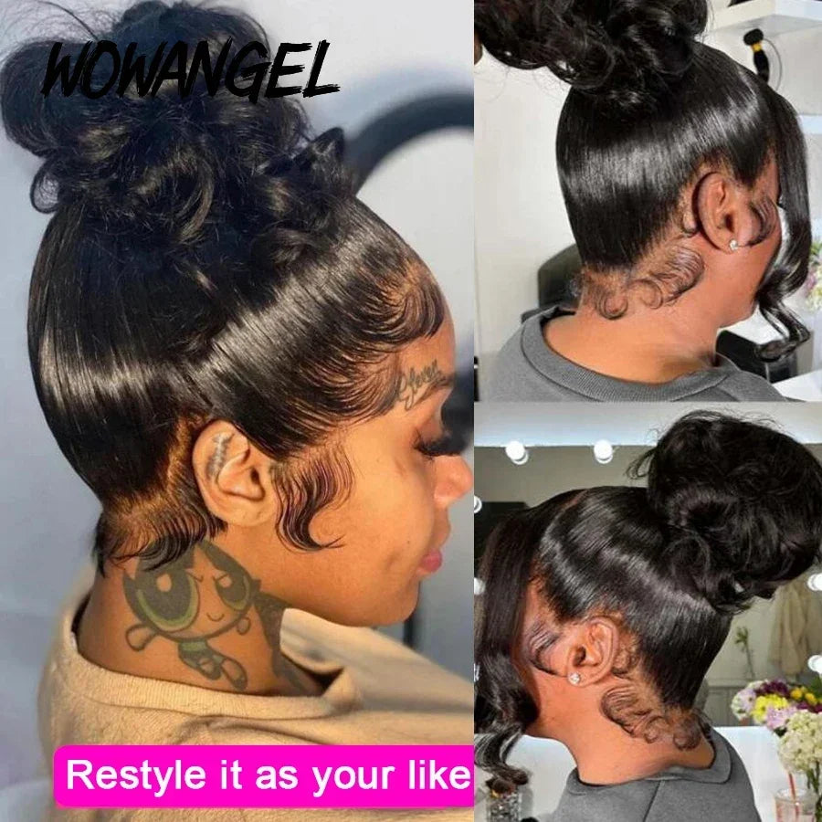 Wow Angel 360 HD Lace Frontal Wigs Body Wave Full Lace Wigs Human Hair Wigs Pre Plucked Peruvian Hair High Ponytail For Woman