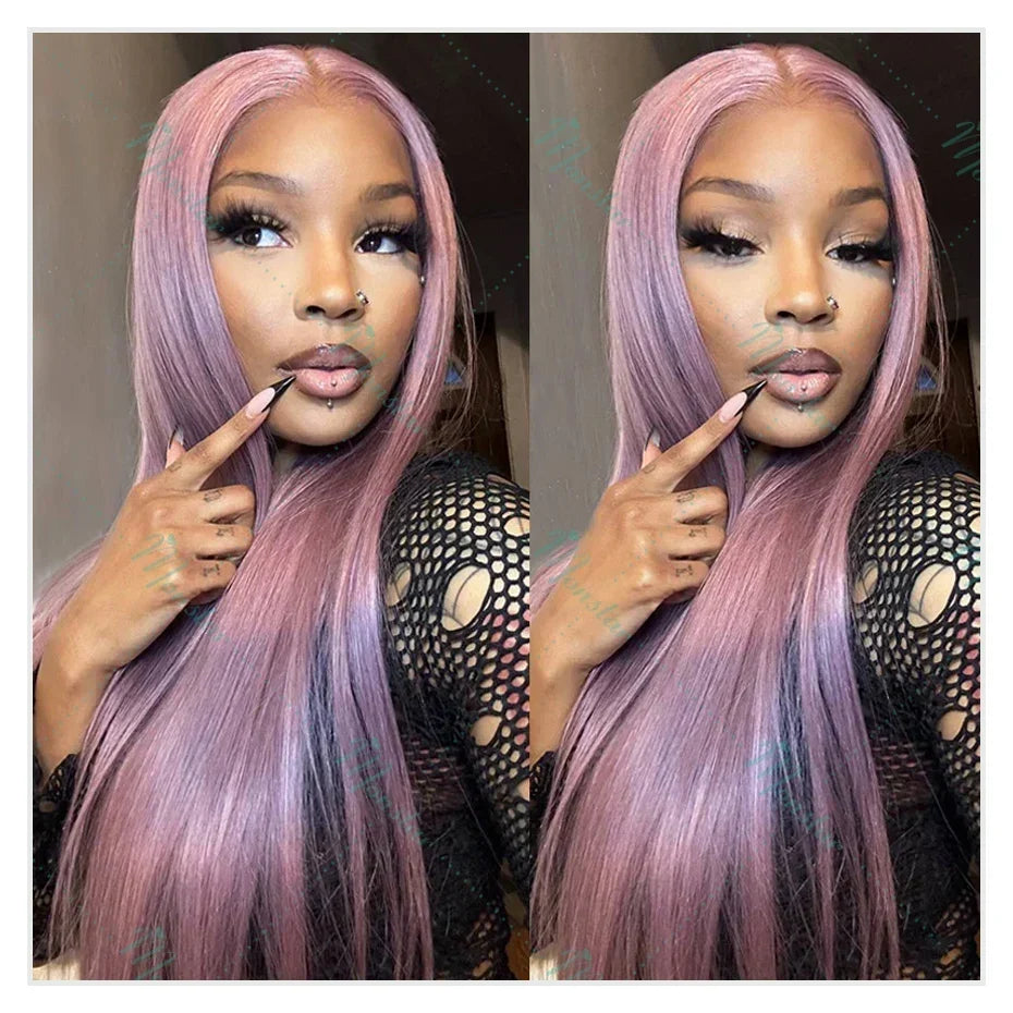 Monstar 13x6 Ash Purple HD Lace Frontal Wig Human Hair Pre Plucked Vietnamese Raw Straight Rose Gold Hair Colored Wigs For Women