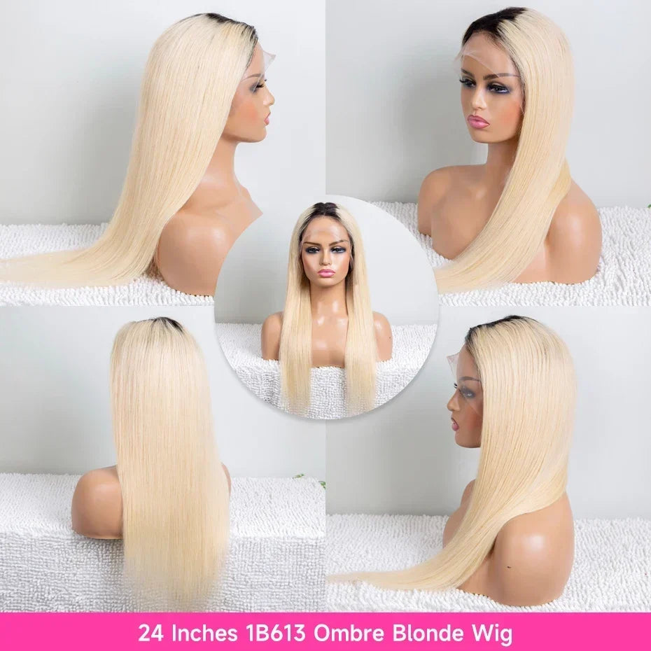 13x6 Lace Frontal Wig 1B 613 Ombre Blonde Full Lace Human Hair Wig Dark Roots Pre Plucked  Lace Front Human Hair Wigs for Women