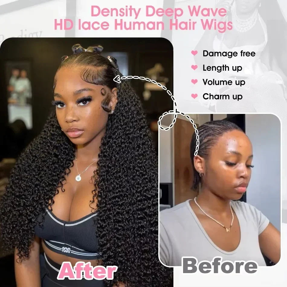 High Density 13x6 Hd Lace Frontal Wigs Brazilian 30 40 Inch Loose Deep Wave Curly Human Hair Wigs For Black Women Preplucked