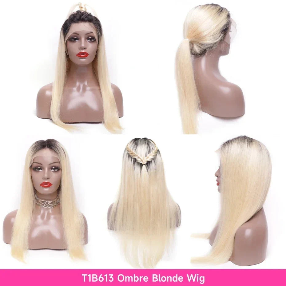 13x6 Lace Frontal Wig 1B 613 Ombre Blonde Full Lace Human Hair Wig Dark Roots Pre Plucked  Lace Front Human Hair Wigs for Women