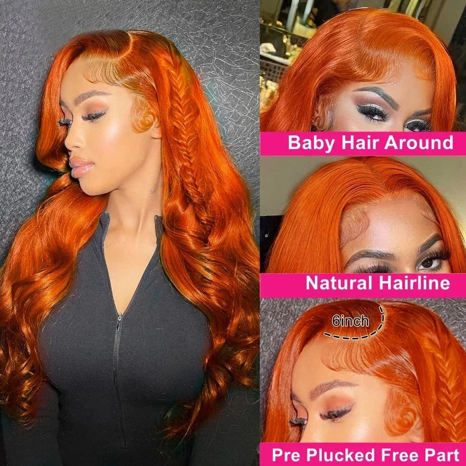 30 inch 13x4 Orange Ginger Lace Front Wig Body Wave Lace Frontal Wig Brazilian Ginger Human Hair Colored Wigs Pre Plucked